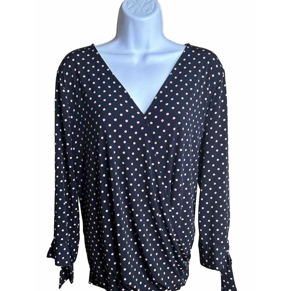 Womens Beacon Navy with Pink Polka Dots with tie‎ sleeve Size XL